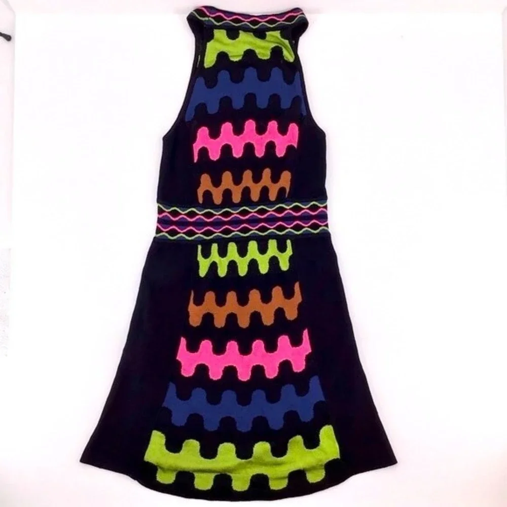 M Missoni Women's Halter Puzzle Stripe Knit Squiggle A Line Dress US Size 2 - Picture 16 of 16